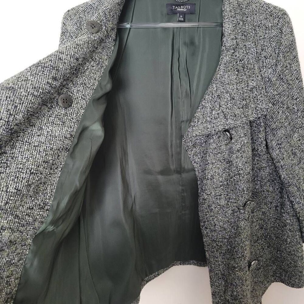 Talbots Double Breasted Wool Blend Lined Green Black Career Jacket Blazer 12 - Picture 5 of 5